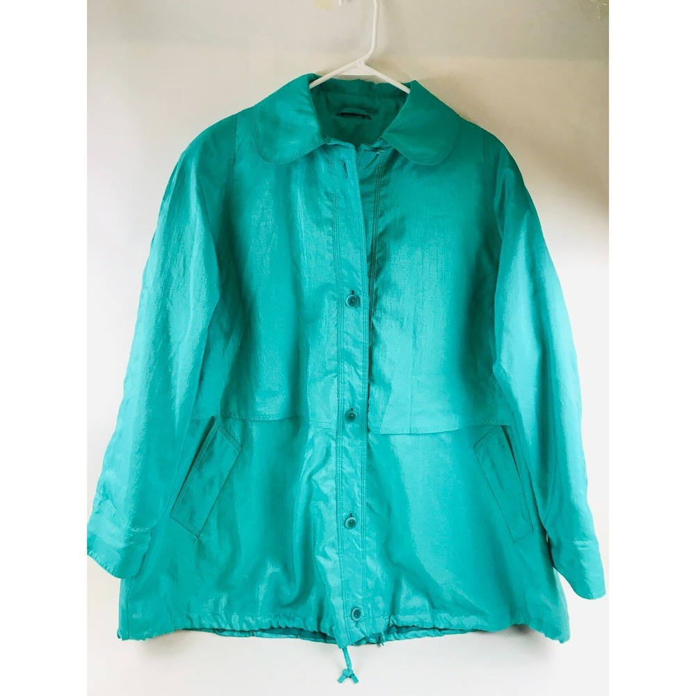 UTEX Fall Jacket Women's Size L Green Button-Zip Up Front Pocket Shoulder Pads